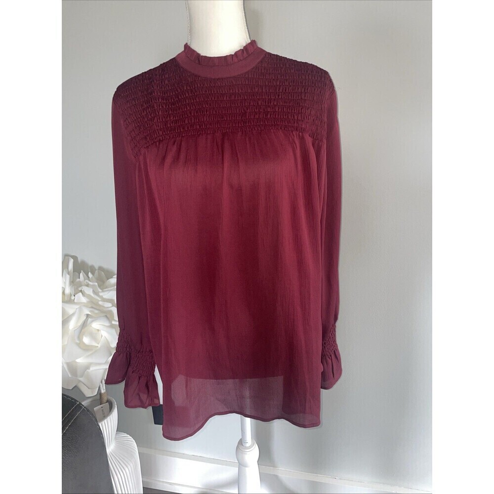 Ann Taylor womens ruffle blouse Burgundy Sz L
